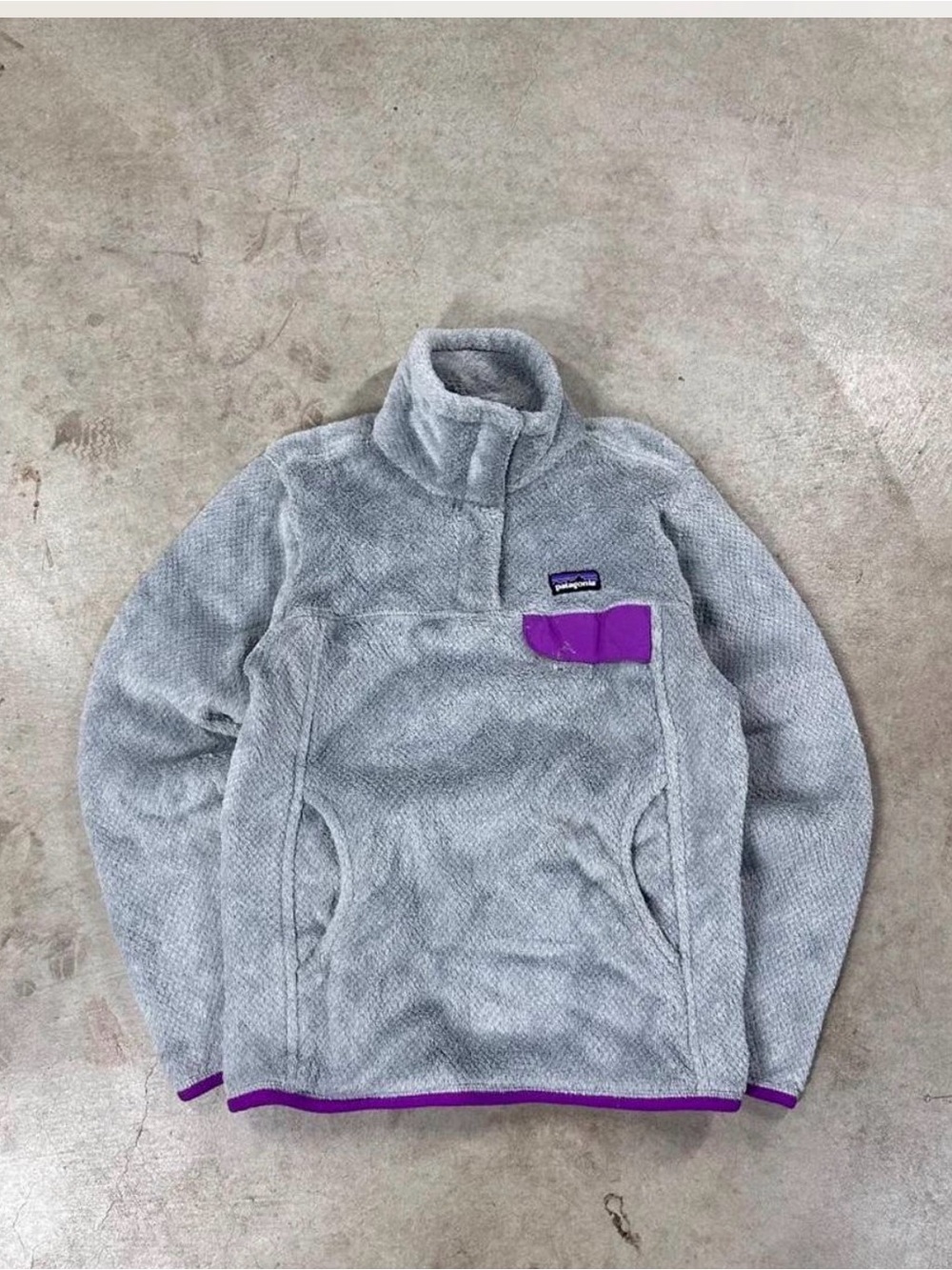 Patagonia Gray Fleece Pullover with Purple Accents